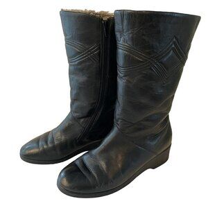 Vintage Salamander Lambskin Boots Womens 6 Black Leather German Winter Fur Lined